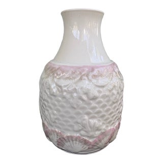 Vintage Belleek Ireland “Neptune” Porcelain Carafe – Pink Shell Relief Coastal Design For Sale