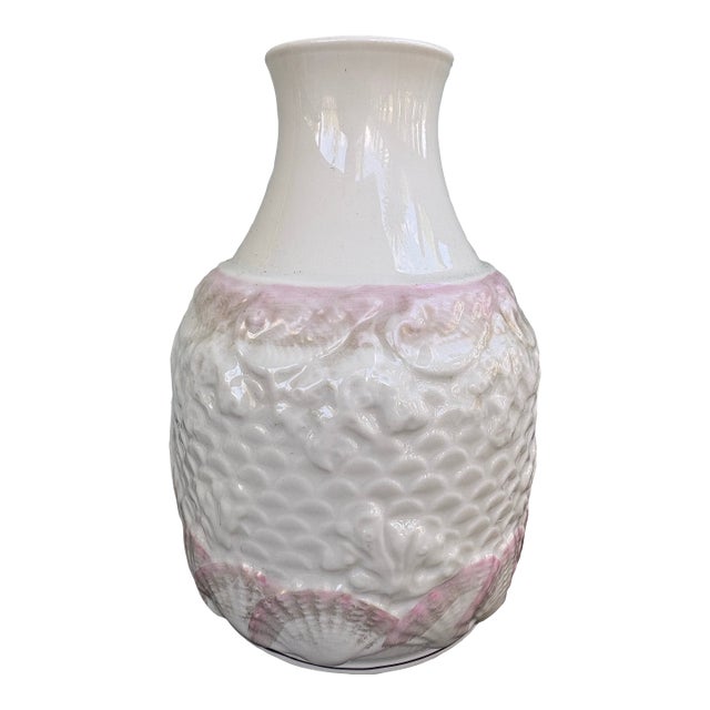 Vintage Belleek Ireland “Neptune” Porcelain Carafe – Pink Shell Relief Coastal Design For Sale