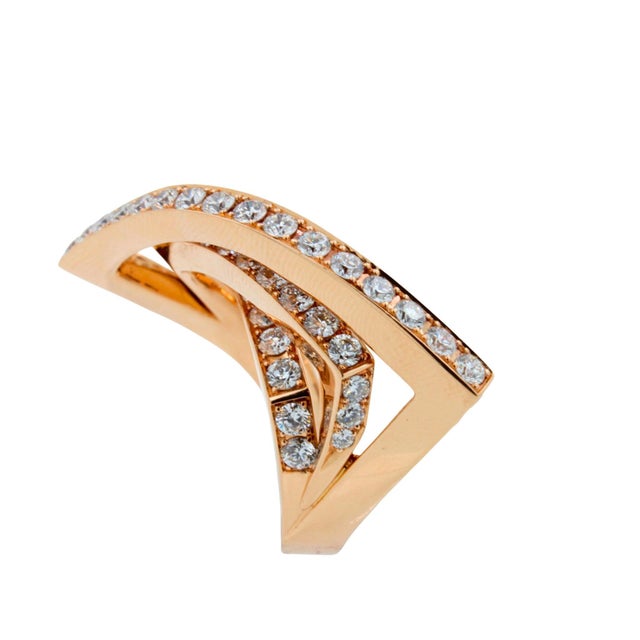 Diamond Channel Set Line Geometric Wave Unique Statement 18 Karat Rose Gold Ring, Size 7 For Sale In Washington DC - Image 6 of 18