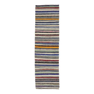 Mid 20th Century Striped Vintage Colorful Rag Runner Rug For Sale