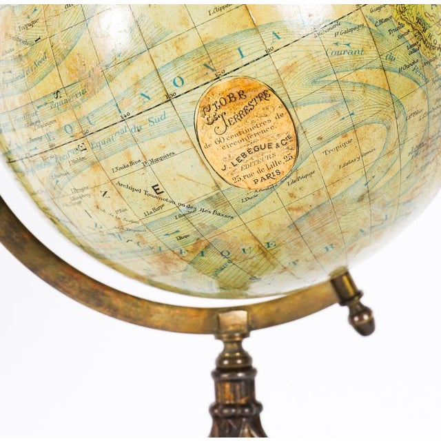 Blue Antique French Terrestrial Globe by Lebegue & Cie, 1880 For Sale - Image 8 of 16