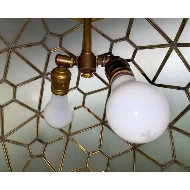 Vintage Art Deco Style Milk Glass & Brass Chandelier For Sale - Image 9 of 11