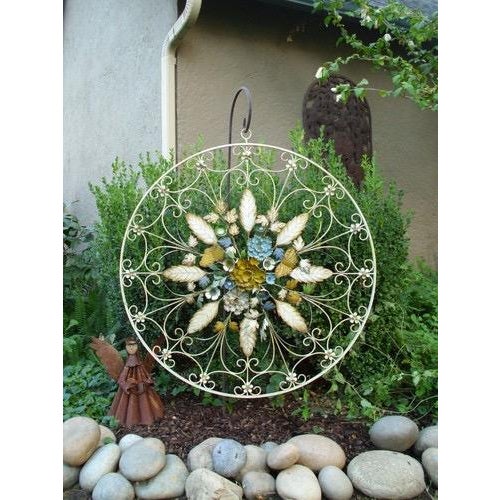 Hollywood Regency Vintage 36" Floral Wrought Iron Toleware Wall Art Hanging Large Flowers For Sale - Image 3 of 7