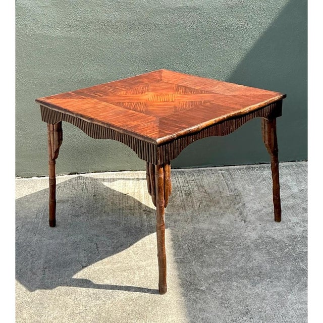 Contemporary Vintage Dark Bamboo Parquetry Square Game Table For Sale - Image 3 of 12