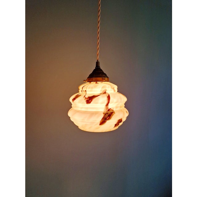 Art Deco Pendant Light in Marbled Opaline Glass from Scailmont, Belgium, 1920s For Sale - Image 14 of 17