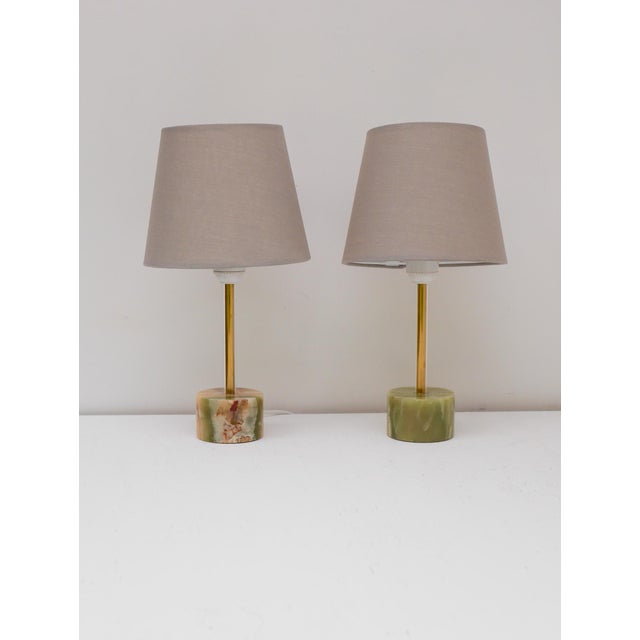 Metal Mid-Century Modern Italian Onyx and Brass Table Lamps, Set of 2 For Sale - Image 7 of 13