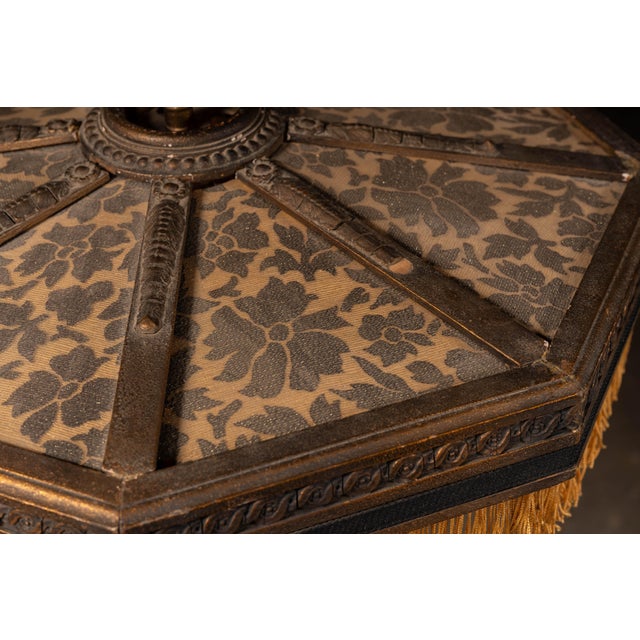 Antique Bronze Floor Lamp With Fringed Shade For Sale - Image 9 of 11