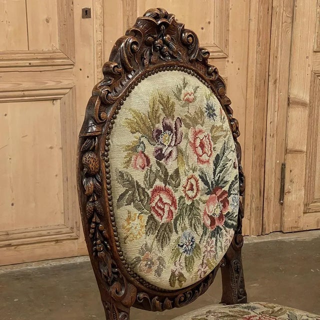 Set of Six 19th Century French Louis XVI Carved Dining Chairs With Original Needlepoint For Sale - Image 12 of 13