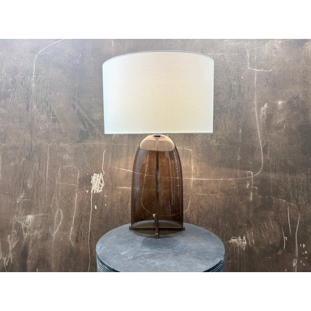 Rh Blom Scandinavian Amber Glass Table Lamp Lacquered Burnished Brass Jonathan Browning For Sale - Image 10 of 18
