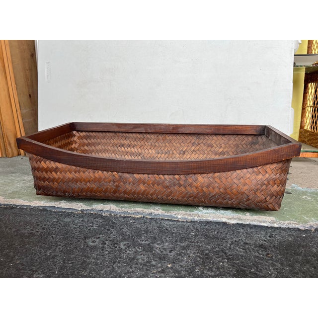 Boho Chic 1950s Large Rectangular Brown Ikebana Basket For Sale - Image 3 of 8