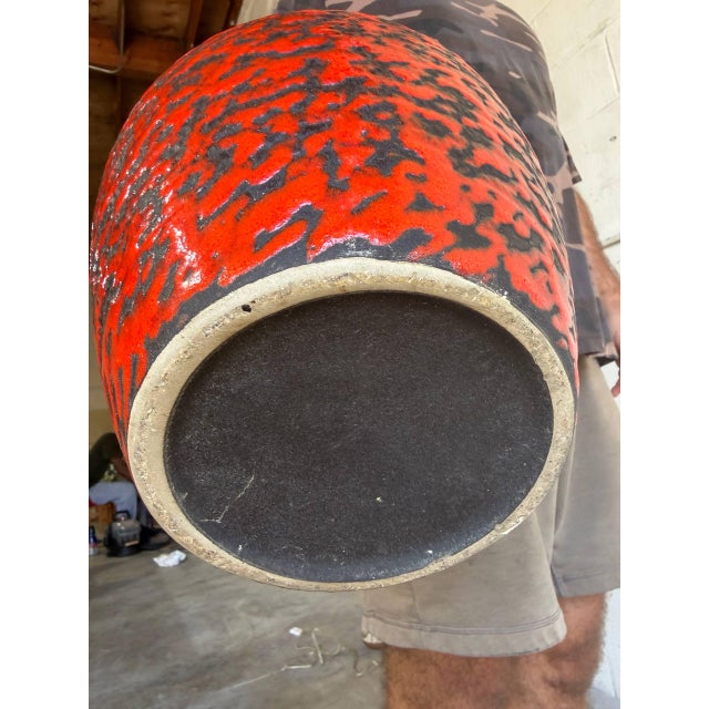 Large Red and Black Ceramic Floor Vase Mid-Century Modern For Sale - Image 9 of 10