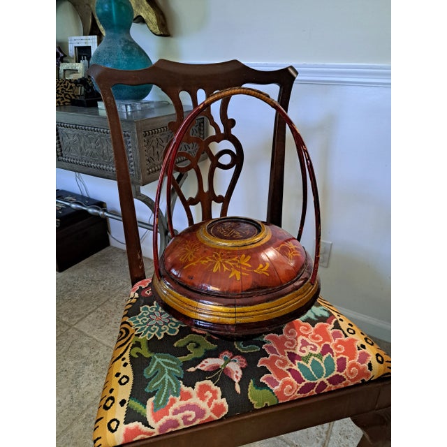 1940s Vintage Lacquered Cypress Chinese Basket For Sale - Image 9 of 10