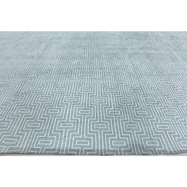 Early 21st Century Contemporary Geometric Blue White Bamboo Silk Rug by Doris Leslie Blau For Sale - Image 5 of 6