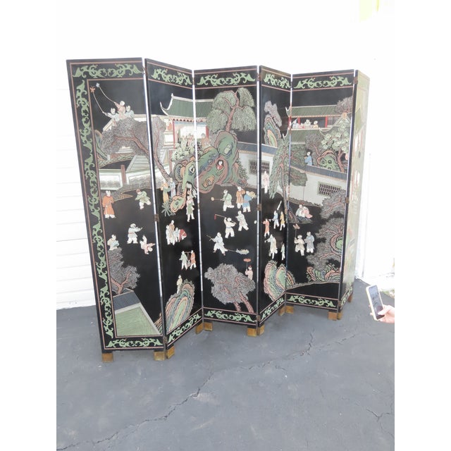 Asian Oriental Tall Six Panel Hand Painted Privacy Screen Room Divider 6439 For Sale - Image 15 of 18