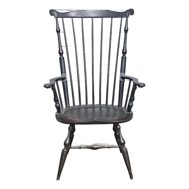 d.r. Dimes Black Fan Back Carved Windsor Arm Chair Bench Made New Hampshire For Sale
