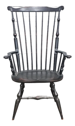 d.r. Dimes Black Fan Back Carved Windsor Arm Chair Bench Made New Hampshire