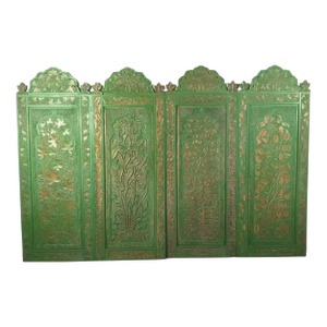 1930s Four Carved Indian Style Wooden Panels in Green