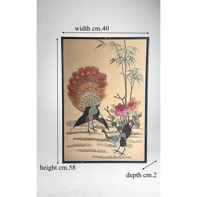 Antique Chinese Silk Embroidery Panel With Peacocks, Peonies, and Bamboo For Sale - Image 18 of 18