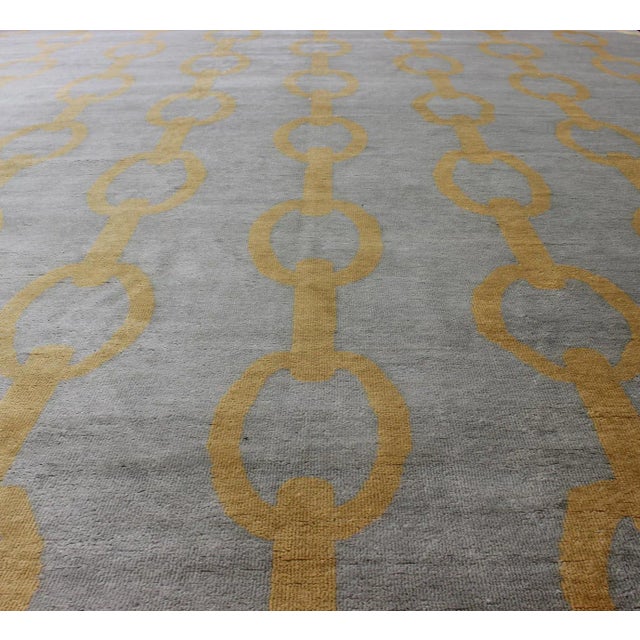 12' X 15' Large Modern Rug With Chain Design in Gray and Marigold Colors For Sale - Image 9 of 13