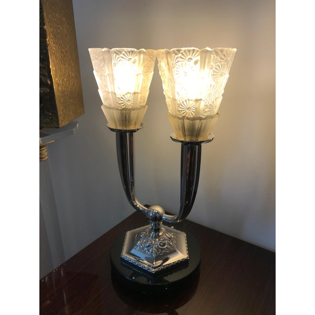 French Art Deco Floral Table Lamp For Sale - Image 11 of 12