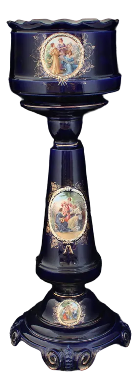 Column and Vase in Gold Cobalt Blue Ceramic and Decals, 1920s, Set of 2