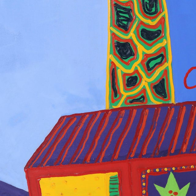 Textile Large Modernist Painting of Palm Trees and a House by Barbara Sturgill For Sale - Image 7 of 9