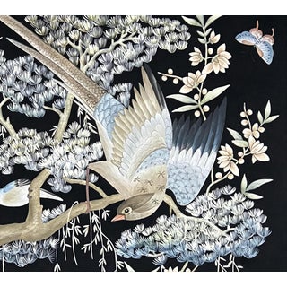 Hand Painted Chinoiserie Wallpaper Mural, Luxury Bird and Floral Wall Decor, Traditional Asian Botanical Wall Covering For Sale