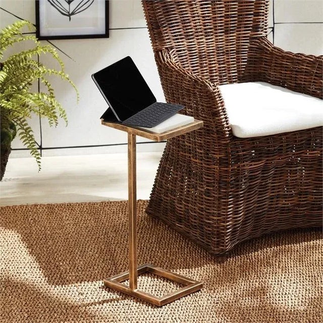 Contemporary Winston Gold & White Marble Drinks Table For Sale - Image 3 of 4