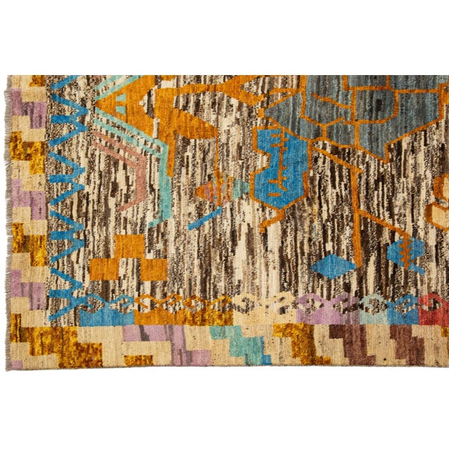 Tribal Contemporary Moroccan Style Handmade Wool Rug in Beige & Brown For Sale In New York - Image 6 of 9