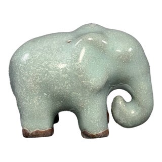 Antique Chinese Celadon Ceramic Elephant Figurine For Sale