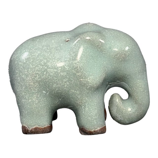 Antique Chinese Celadon Ceramic Elephant Figurine For Sale