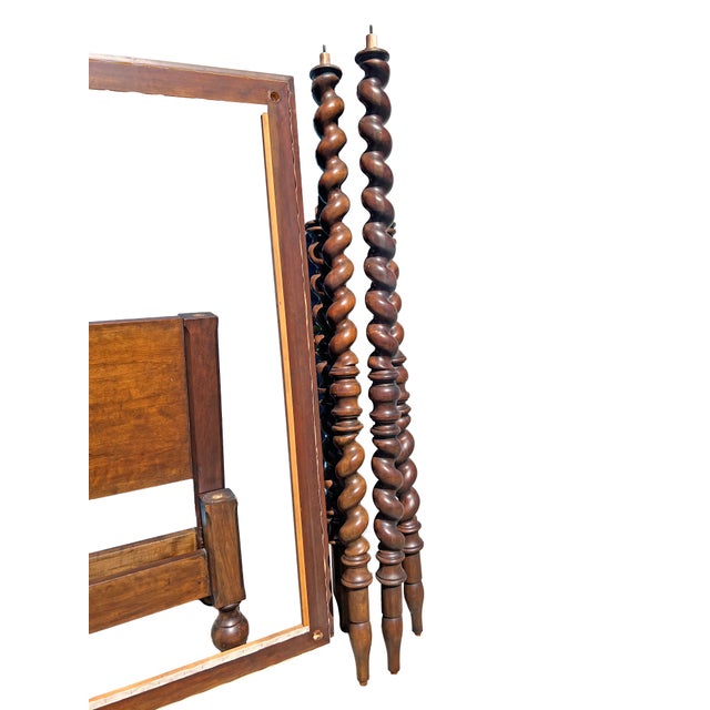 1990s Baker 4 Poster Canopy Bed Frame Headboard in Barley Twist Design For Sale - Image 5 of 7