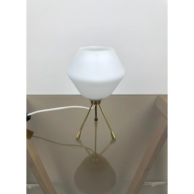 Brass & Opaline Glass Tripod Table Lamp, Italy, 1960s For Sale - Image 9 of 10