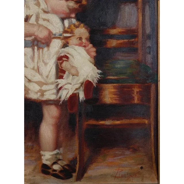 Unknown, Child and Doll, Oil Painting on Canvas, Early 20th Century For Sale - Image 3 of 4