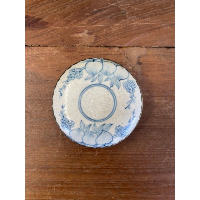 Asian Possibly Antique Chinese Blue and White Porcelain Lidded Box With Bronze Toned Mounts, Late Qing Dynasty. For Sale - Image 3 of 10