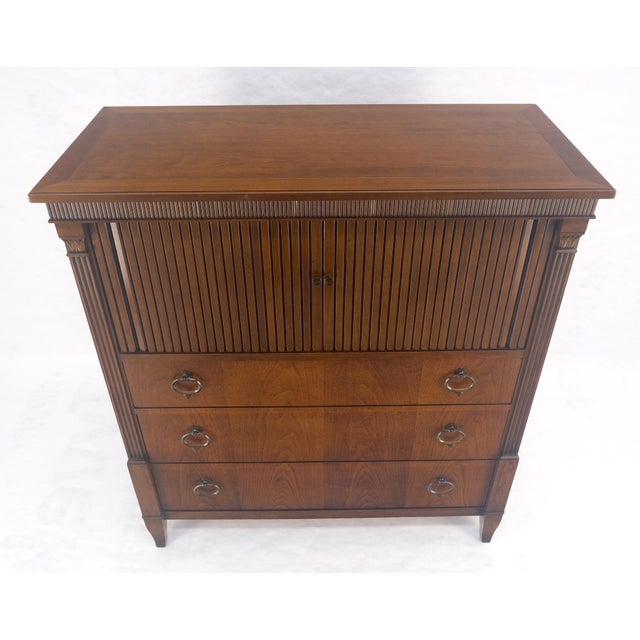 Late 20th Century Baker Mid Century 3 Drawers Tambour Doors High Gentleman's Chest Dresser MINT! For Sale - Image 5 of 10