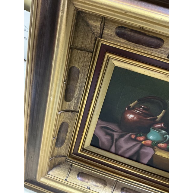Pair of Mid-Century Still Life Oil Paintings Signed Kance in Carved Gilt Wooden Frames For Sale - Image 11 of 11
