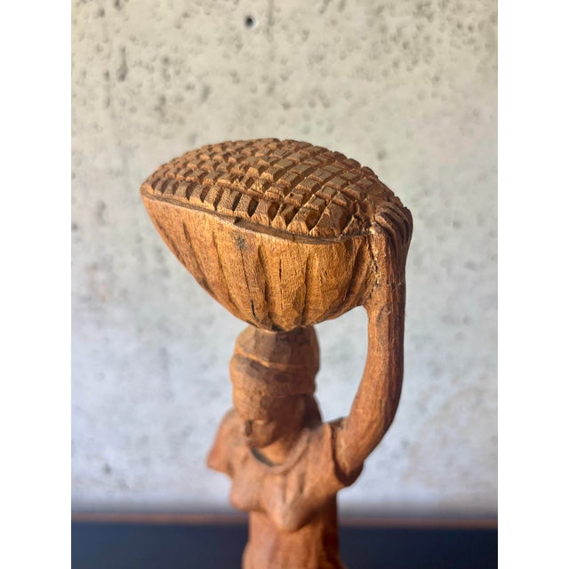 Vintage Roger François Haitian Carved Wood Market Woman Sculpture, Signed, 1970s For Sale - Image 4 of 8