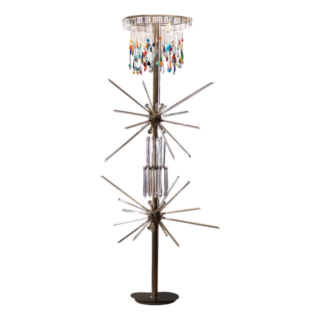 Glass and Metal Floor Lamp by René Roubíček for Nový Bor, 1960s For Sale