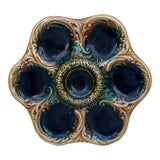 French Green Majolica Oyster Plate, Circa 1900 For Sale