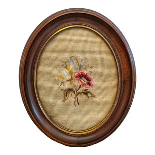 Vintage Framed Floral Needlepoint Wall Hanging For Sale