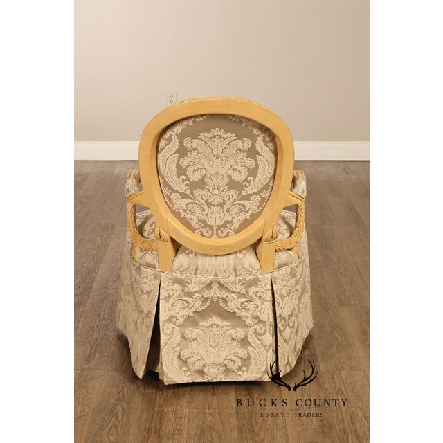 Gray Louis XVI Style Pair Of Painted Oval Back Armchairs With Upholstered Seats For Sale - Image 8 of 18