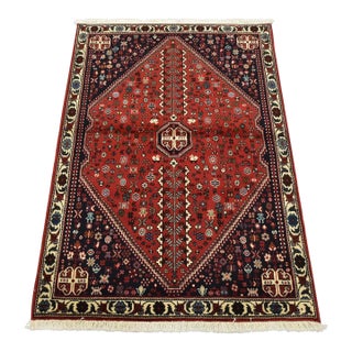 Abadeh Rug 3’5” X 4’10” Red Wool Vintage Tribal Hand-Knotted Carpet For Sale
