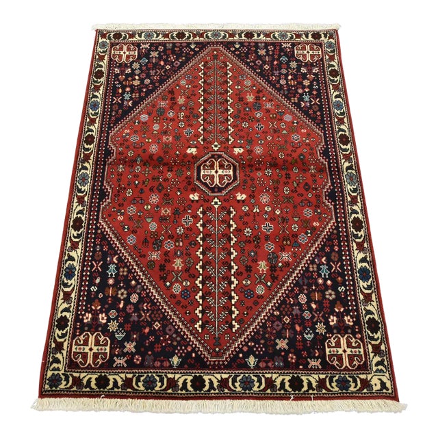 Abadeh Rug 3’5” X 4’10” Red Wool Vintage Tribal Hand-Knotted Carpet For Sale