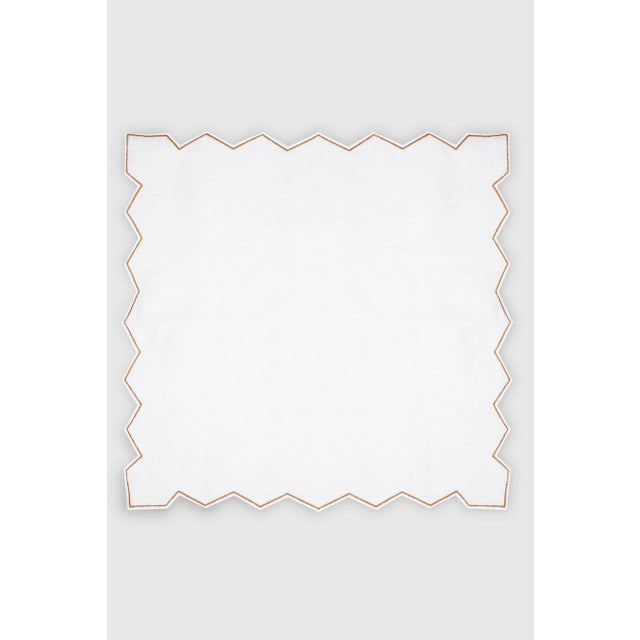 GERNIKA Tobacco Embroidered Linen Napkin from Los Encajeros For Sale - Image 4 of 5