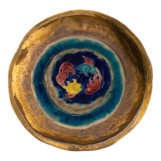 Vintage Zodiac Pisces Signed Studio Pottery Bowl For Sale