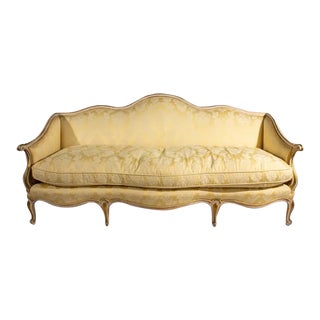 Vintage Louis Xv Style Yellow Damask Sofa Settee For Sale