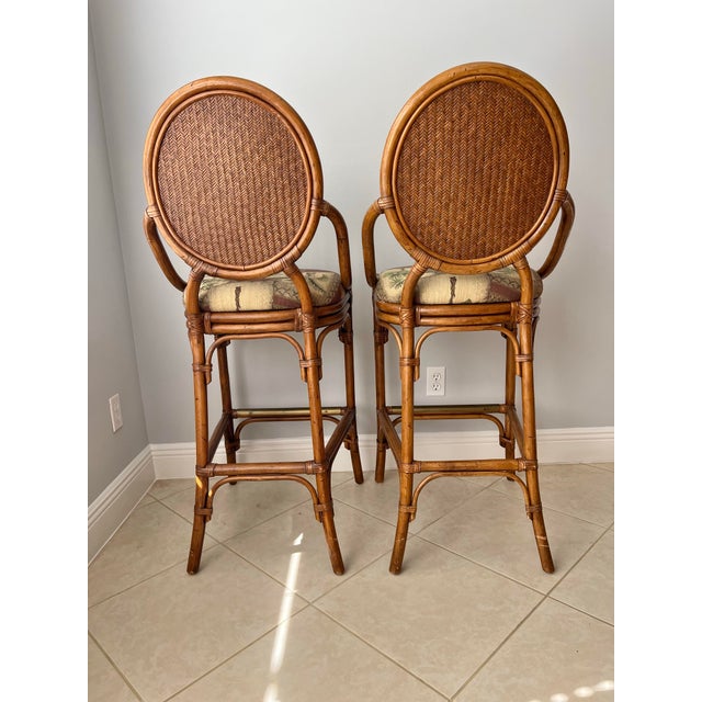 Mid 20th Century Pair of Mid 20th Century McGuire Style Bamboo Stools - 2 For Sale - Image 5 of 7