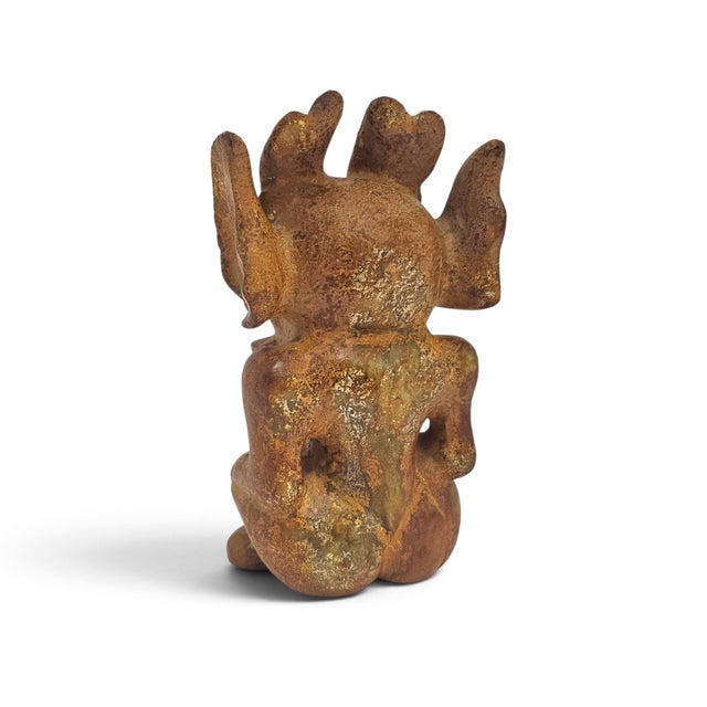 Gemstone 21st Century Contemporary Qiaose Hongshan Style Red & Green Nephrite Jade Figure 6.5" For Sale - Image 7 of 11