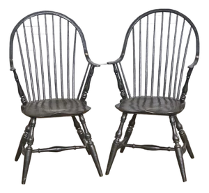 Late 20th Century Share Pair of Rolf Holfer Continuous Windsor Arm Chairs Bench Made Dark Green Finish